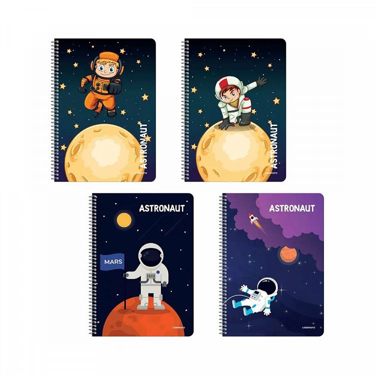 ASTRONAUT Τετράδιο Σπιράλ Wirelock Β5/17Χ25 3 Θέματα 90 Φύλλα 6τμχ