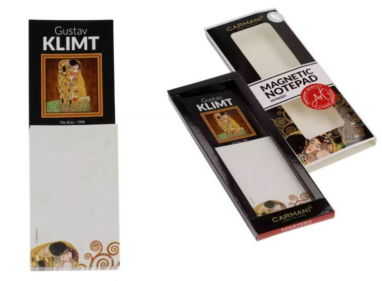 Μαγνητικό σημειωματάριο - G. Klimt, Το φιλί (CARMANI). Διαστάσεις σελίδας: 6x10 εκ. Ποσότητα: 50 φύλλα.