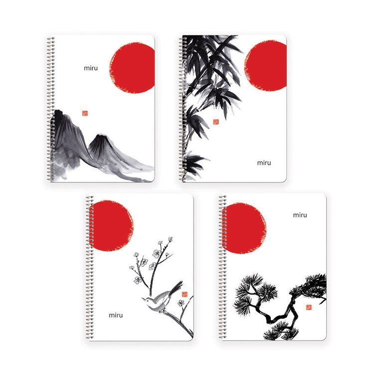 Loginotes SPIRAL LINE JAPAN, A5/14X20 Soft Touch+UV 80γρ, 90 φύλλα (συσκ. 4τμχ)