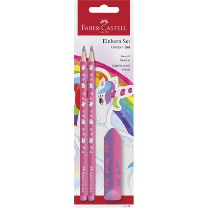 ΣΕΤ ΓΡΑΦΗΣ ΜΟΝΟΚΕΡΟΣ FABER-CASTELL, ΡΟΖ, 3 ΤΕΜΑΧΙΩΝ (2 μολύβια HB + 1 γόμα)