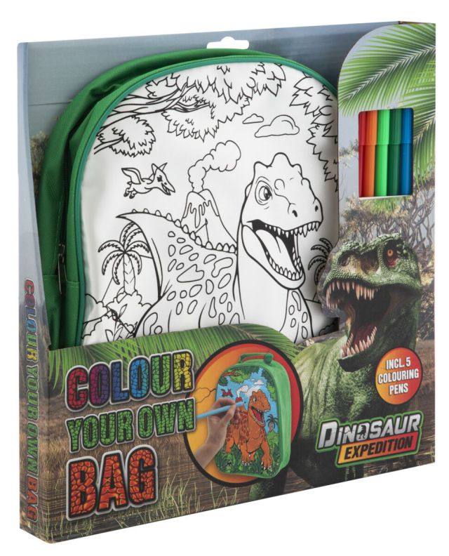 ΧΡΩΜΑΤΙΣΕ ΤΟ ΣΑΚΙΔΙΟ ΠΛΑΤΗΣ 28x23x7.5 cm ΜΕ 5 ΜΑΡΚΑΔΟΡΟΥΣ ΔΕΙΝΟΣΑΥΡΟΣ