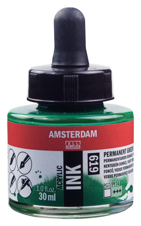 ΜΕΛΑΝΙ INK AMSTERDAM 619 30ML PERMANENT GREEN DEEP