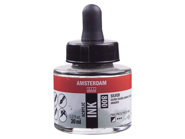 ΜΕΛΑΝΙ INK AMSTERDAM 800 30ML SILVER