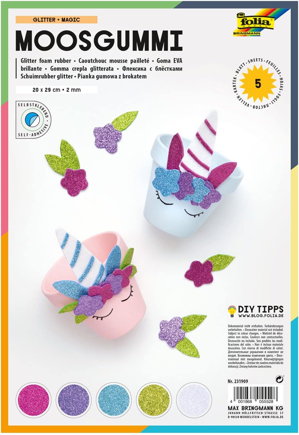 ΑΦΡΩΔΕΣ ΦΥΛΛΟ GLITTER MAGIC ΑΥΤΟΚΟΛΛΗΤΟ ΣΤΗΝ ΜΙΑ ΟΨΗ 20X29 5ΦΥΛΛΑ-5ΧΡΩΜΑΤΑ