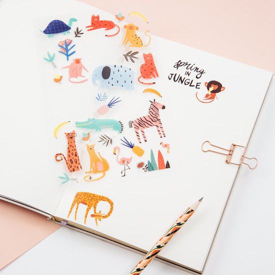 ΑΥΤΟΚΟΛΛΗΤΑ MESHU "SPRING IN JUNGLE", 10x21cm, 31 stickers