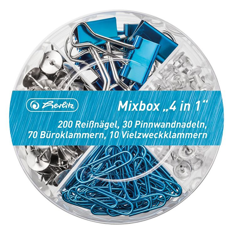 HERLITZ Mixbox 30 Καρφίτσες, 10 Κλιπ, 70 Συνδετήρες, 200 Πινέζες - Συσκευασία 4τμχ