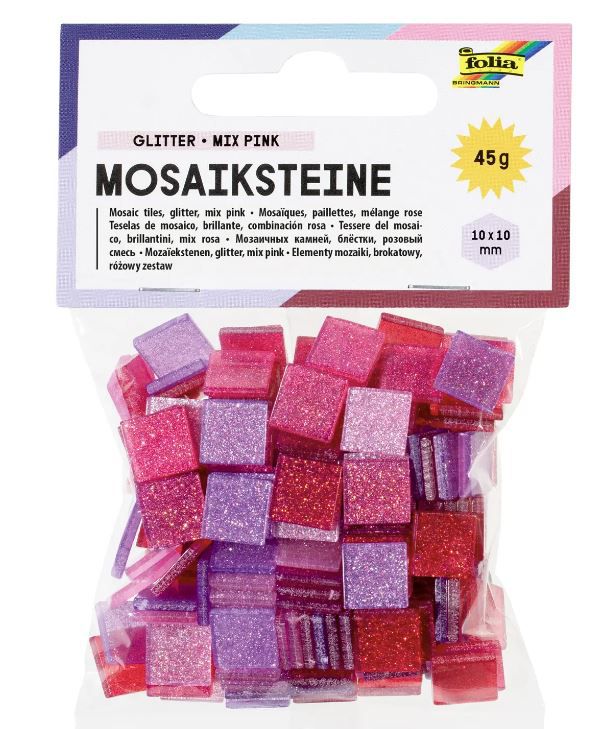 ΨΗΦΙΔΕΣ ΜΩΣΑΪΚΑ ΠΛΑΚΑΚΙΑ GLITTER MIX, 45G, 10X10MM, 190 ΤΕΜΑΧΙΑ, ΡΟΖ