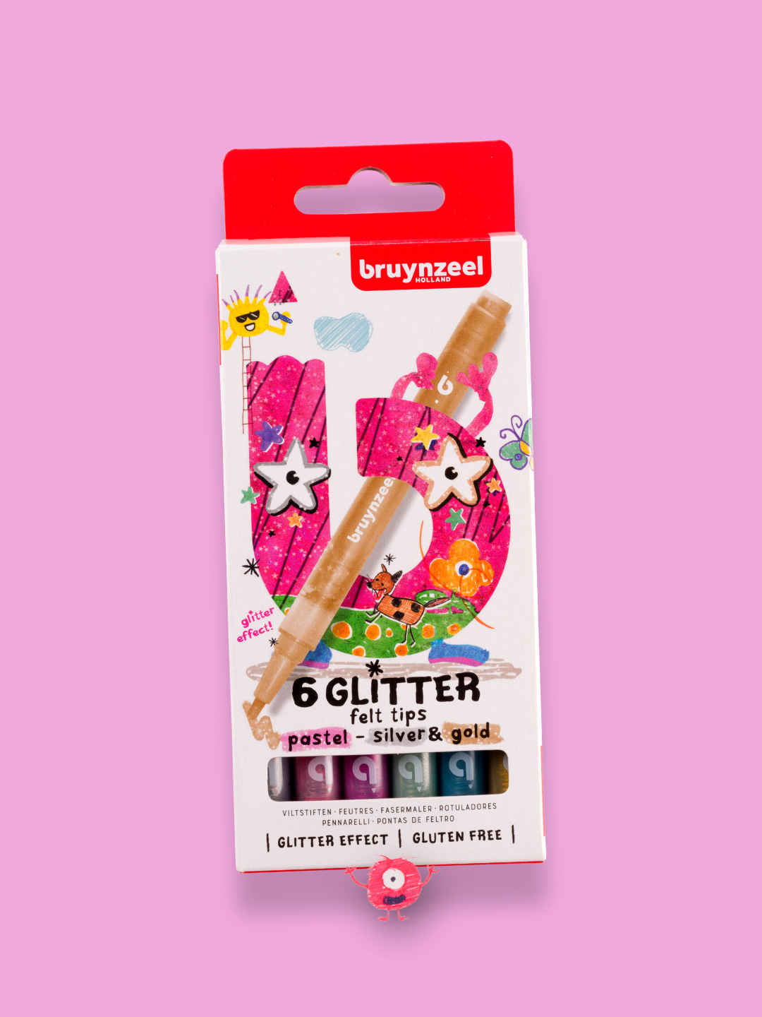 BRUYNZEEL KIDS - PASTEL GLITTER FELT TIPS SET 6 PIECES