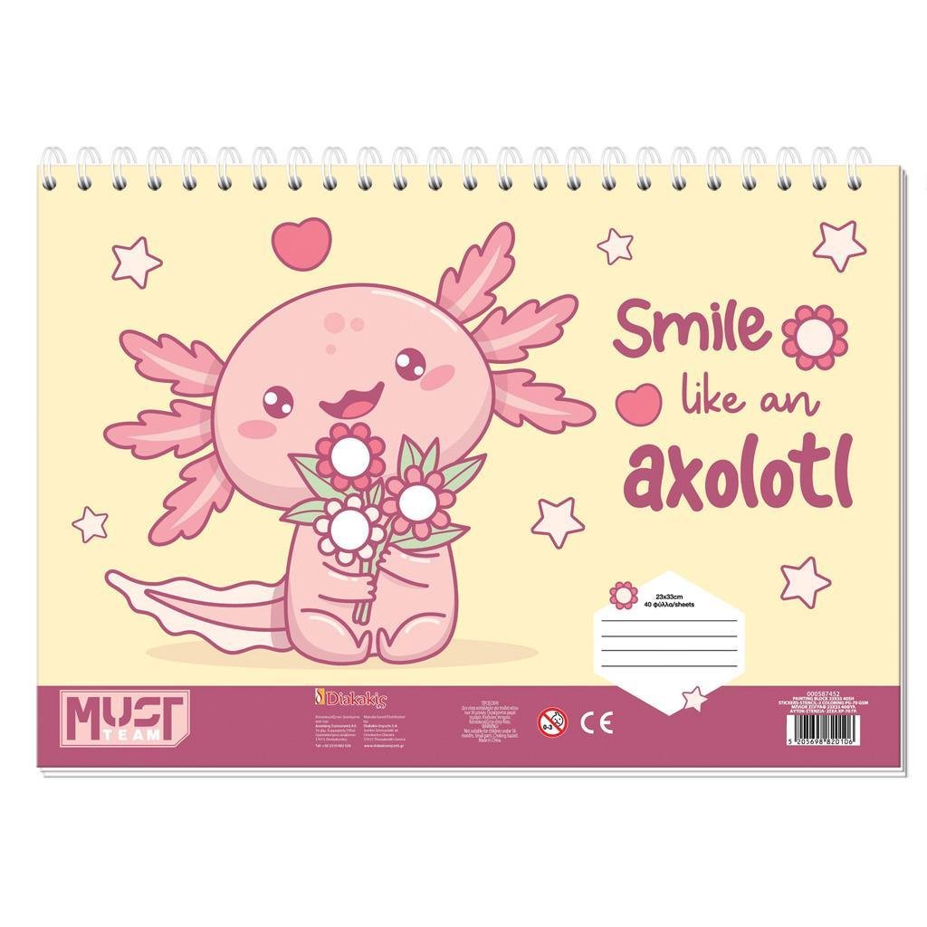 Μπλοκ Ζωγραφικής Must Team Axolotl με Αυτοκ-Στενσιλ- 2 Σελ Χρωμ. 2 Σχέδια