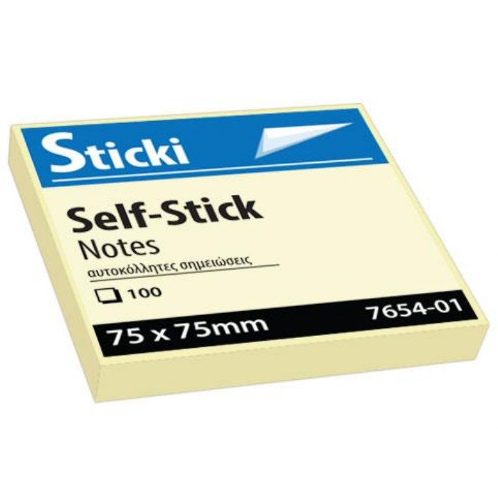 Sticki Αυτοκόλλητα Χαρτάκια 75x75mm Κίτρινα 100Φ.