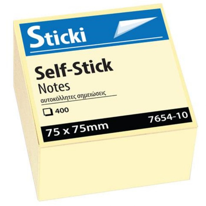 Sticki Αυτοκόλλητα Χαρτάκια 75x75mm Κίτρινα 400Φ.
