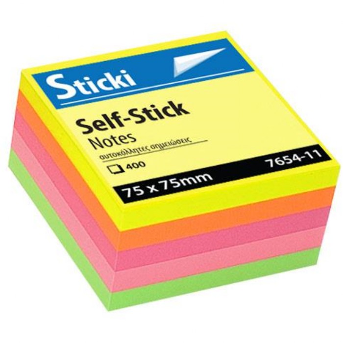 Sticki Αυτοκόλλητα Χαρτάκια 75x75mm Neon 400Φ.