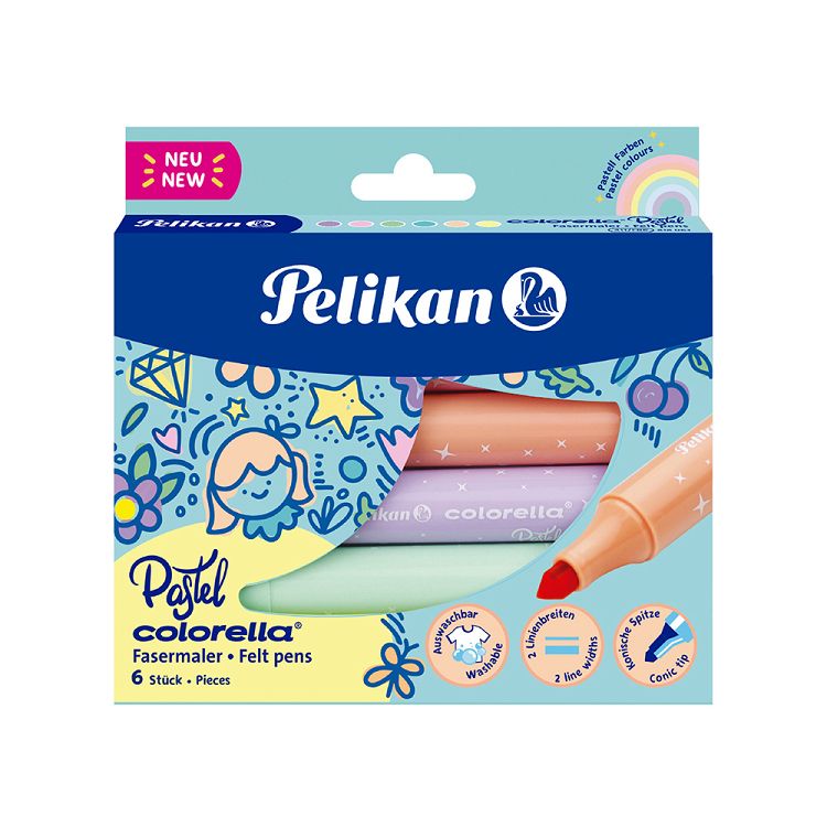 PELIKAN Σχολικός Μαρκαδόρος Χονδρός Colorella Star 411 Pastel 6 Χρώματα - Συσκευασία 5τμχ