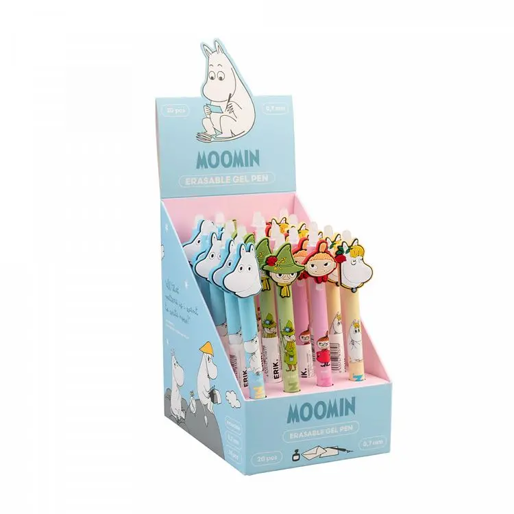 Σταντ με 20 Στυλό Gel 0,7mm που Σβήνουν MOOMIN, με 3D φιγούρες σε 4 σχέδια