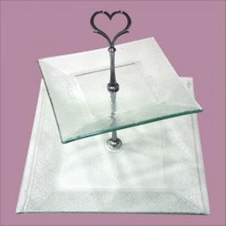 Γυάλινo πιατέλα διόροφη (25x25 cm 17x17 cm) doblex cake tray ARTEBELLA