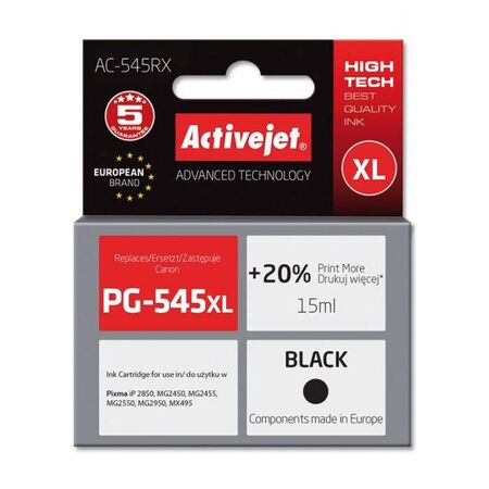 Activejet Μελάνι Συμβατό Canon PG-545XL AC-545RX 8286B001 Black 16.5ml