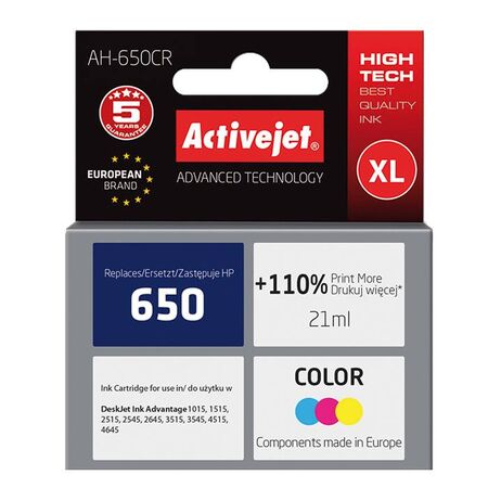 Activejet Μελάνι Συμβατό HP 650 AH-650CR CZ102AE Color 21ml