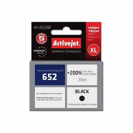 Activejet Μελάνι Συμβατό HP 652 AH-652BR F6V25A Black 20ml