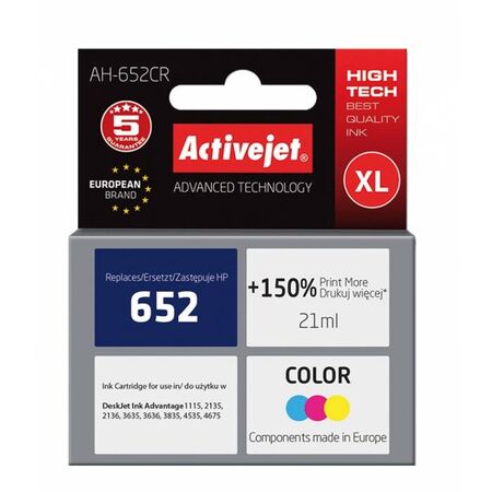Activejet Μελάνι Συμβατό HP 652 AH-652CR F6V24A Color 21ml