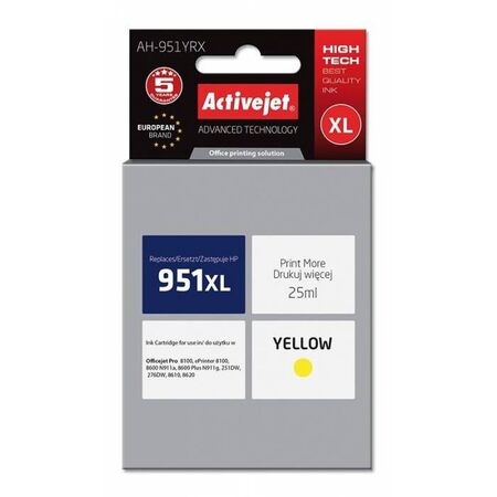 Activejet Μελάνι Συμβατό HP 951XL AH-951YRX CN048AE Yellow 25ml