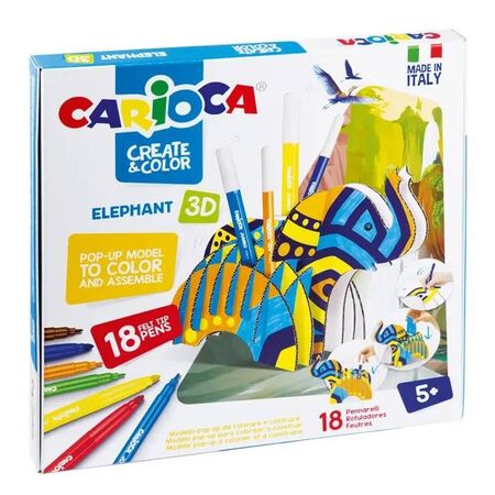 Carioca Create And Color Elephant 3D Σετ Ζωγραφικής Παζλ Με 18 Μαρκαδόρους