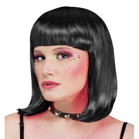 Carnavalista Αποκριάτικη Περούκα Μακρύ Καρέ Αφέλειες Μαύρη 232464