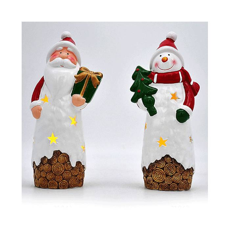 EFO Κεραμικά Αι Βασίλης Και Χιονάνθρωπος Φως LED 8.6x6.5x19.5cm Σετ 2 Τεμάχια