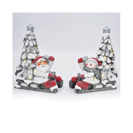 EFO Κεραμικά Αι Βασίλης Και Χιονάνθρωπος Σε Έλκηθρο Φως LED 13.2x6.5x16.7cm Σετ 2 Τεμάχια