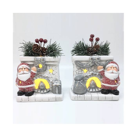 EFO Κεραμικά Αι Βασίλης Σε Τζάκι Φως LED 9.8x5.8x12.8cm Σετ 2 Τεμάχια