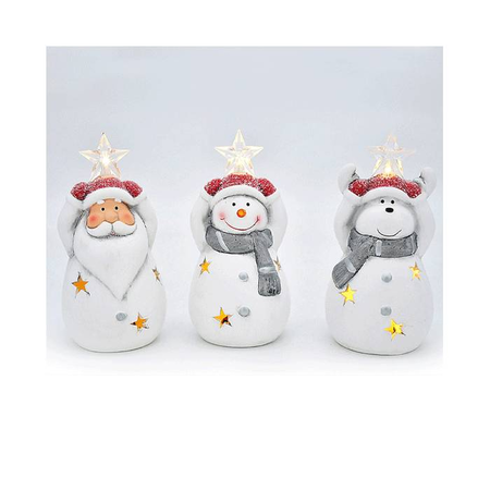 EFO Κεραμικά Αι Βασίλης Χιονάνθρωπος Τάρανδος Φως LED 7.6x7.2x15cm Σετ 3 Τεμάχια