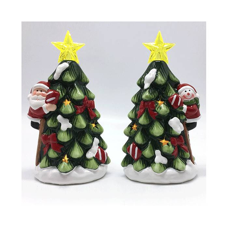 EFO Κεραμικά Έλατο Με Φως LED 8.8x7x15.5cm Σετ 2 Τεμάχια