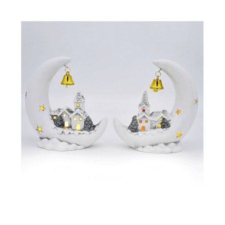EFO Κεραμικά Φεγγάρι Με Σπιτάκι Φως LED 15.8x6.6x16.6cm Σετ 2 Τεμάχια