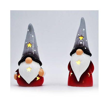 EFO Κεραμικά Νάνοι Κόκκινο Γκρι Φως LED 6x6x15.8cm Σετ 2 Τεμάχια