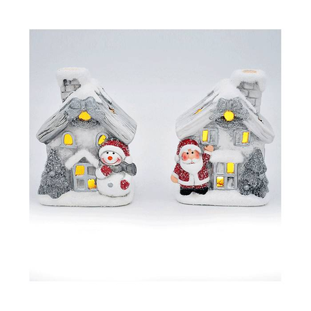 EFO Κεραμικά Σπιτάκια Άσπρο Με Φως LED 9x6.5x11.5cm 319025 Σετ 2 Τεμάχια