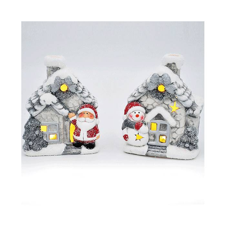 EFO Κεραμικά Σπιτάκια Άσπρο Με Φως LED 9x6.5x11.5cm 319032 Σετ 2 Τεμάχια