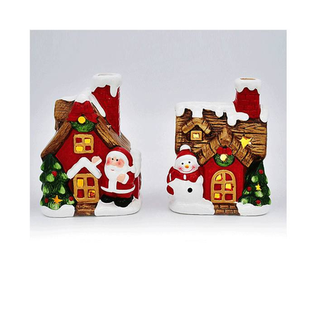 EFO Κεραμικά Σπιτάκια Κόκκινο Με Φως LED 10.5x7.8x12.7cm Σετ 2 Τεμάχια