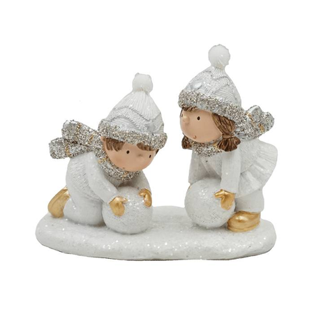 EFO Polyresin Παιδάκια Glitter Με Χιονόμπαλα 14x7.5x11.5cm