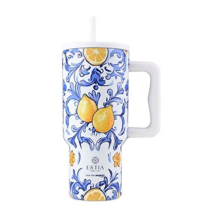 Estia Homely Θερμός Straw Tumbler Amalfi Coast 900ml