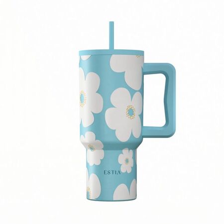 Estia Save The Aegean Θερμός Straw Tumbler XL Blue Daisy 900ml