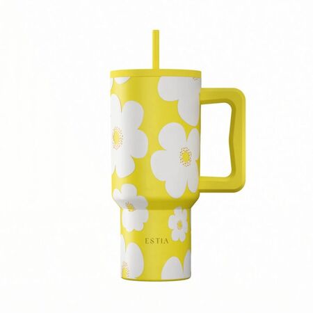 Estia Save The Aegean Θερμός Straw Tumbler XL Yellow Daisy 900ml