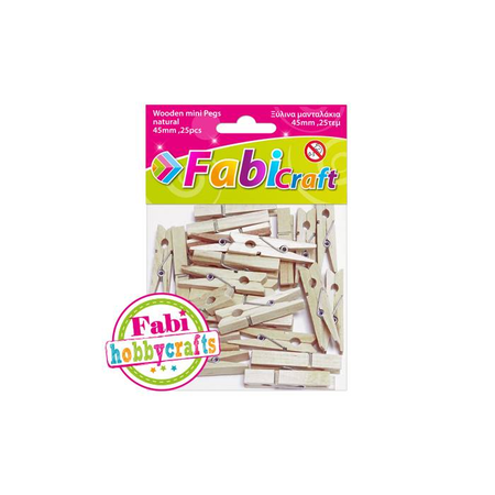 Fabi Μανταλάκια Χειροτεχνίας Ξύλινα 45mm Φυσικό 25 Τεμ.