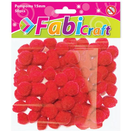 Fabi Πομ-Πομς Χειροτεχνίας 1,5cm Κόκκινο 50 Τεμ.