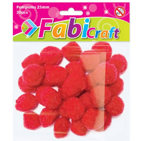 Fabi Πομ-Πομς Χειροτεχνίας 2,5cm Κόκκινο 30 Τεμ.