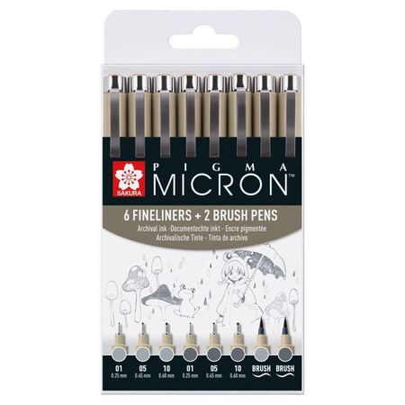 ΜΑΡΚΑΔΟΡΑΚΙΑ Pigma Micron Gray Set8 (6 FINELINERS 2 BRUSH PENS)