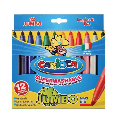 ΜΑΡΚΑΔΟΡΟΙ ΖΩΓΡΑΦΙΚΗΣ CARIOCA JUMBO SUPERWASHABLE 12 ΧΡΩΜΑΤΩΝ ΧΟΝΤΡΗ ΜΥΤΗ 6MM