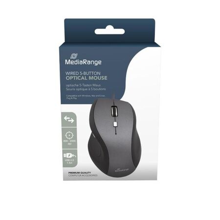 MediaRange Mouse Ποντίκι Ενσύρματο Optical Wired Black Grey MROS202