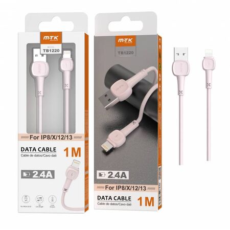 MTK Καλώδιο Για iPhone 5-11 USB 2.0 2.4Α 1m Ροζ TB1220