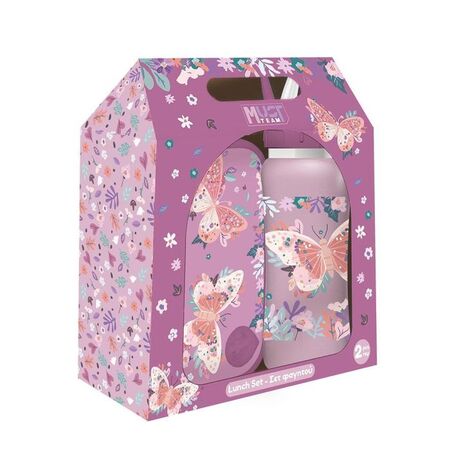 Must Σετ Φαγητού Butterflies Lilac Φαγητοδοχείο PP 800ml Και Παγούρι Ανοξείδωτο 500ml 587516