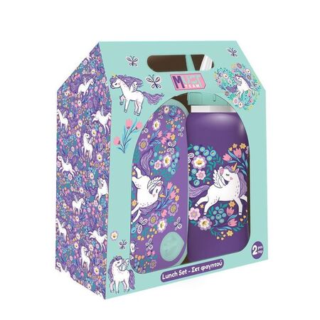 Must Σετ Φαγητού Purple Unicorn Φαγητοδοχείο PP 800ml Και Παγούρι Ανοξείδωτο 500ml 587570