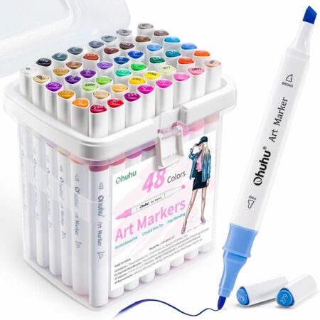 Ohuhu Oahu Alcohol Art Markers Σετ 48 Χρώματα Brush And Chisel